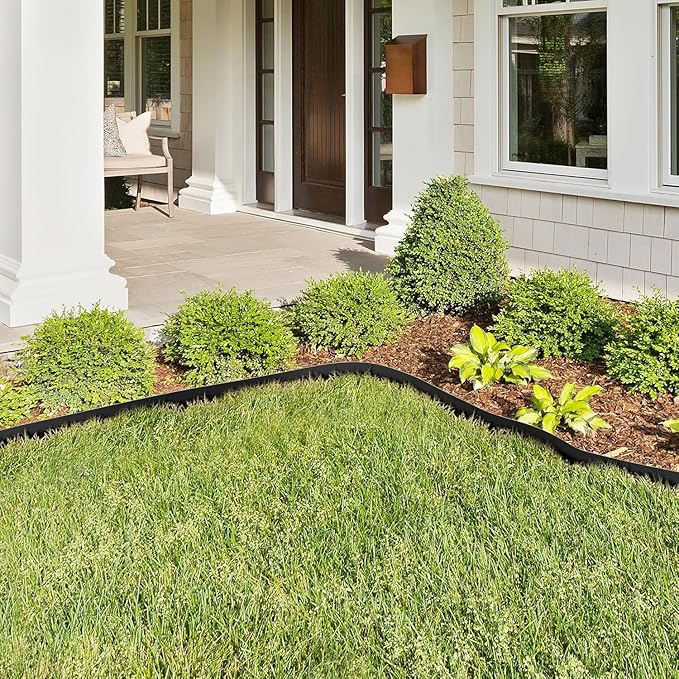 KOL Galvanized Steel Flexible Garden Lawn Edging, 10-Pack Black Metal Landscape Edging Strips - Heavy Duty Hammer-in Border with 11 Clips - 16-Gauge - 40" L x 4.5" H (33FT Total Length)