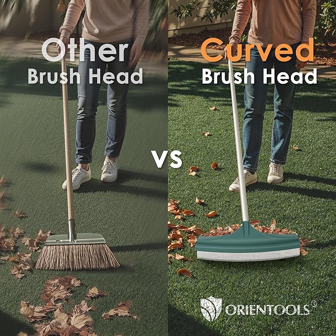 ORIENTOOLS Artificial Turf Rake, Curved Grass Rake with 4-Section Adjustable Steel Handle from 30" to 53", Hand Telescopic Brush, for Artificial Turf, Patios, Carpets, Pet Hairs and Garden Lawn Clean