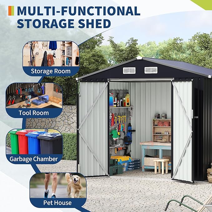 6x8 FT Metal Storage Sheds Outdoor, MetalTool Shed with Lockable Door, MetalYard Sheds Garden Shed Kit, Metal UtilitySheds Buildings with Air Vent for Backyard Garden Patio Lawn