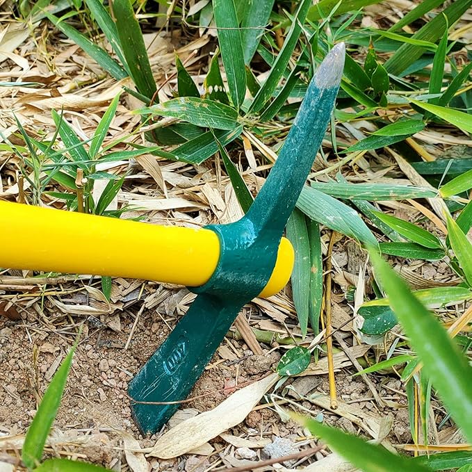 2 PCS Pick Mattock Hoe Heavy Duty, Gardening Hand Pick with 15 Inch Shock Absorption Rubber Handle and Forged Head, Pick Axe Hand Tool for Digging Weeding Prospecting Camping