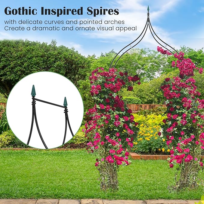 Giantex Metal Garden Arch Trellis - 9.5 FT Wedding Arbor for Ceremony, Garden Arbor for Climbing Plants Rose, Gothic Style Outdoor Archway for Lawn Backdrop Backyard Party Decoration