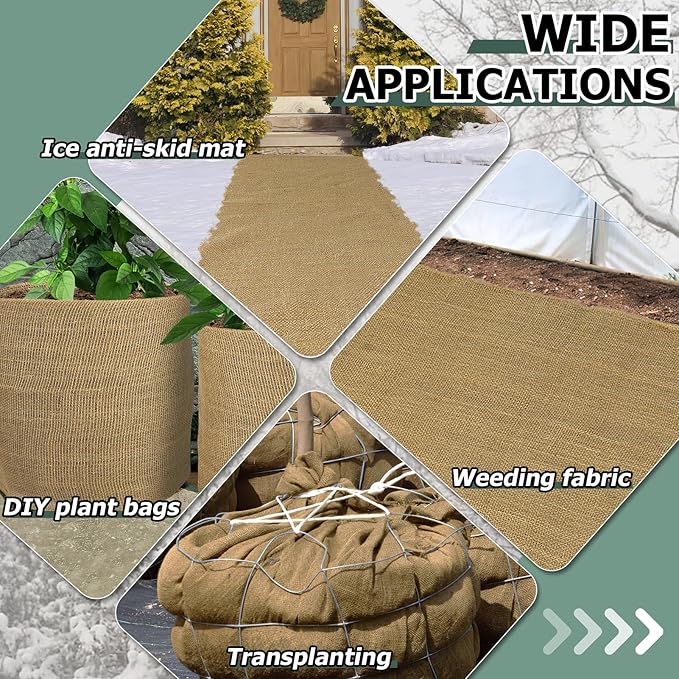 ANPHSIN 50ftx40in Large Burlap Plant Covers Freeze Protection - Winter Frost Blankets Cloth Natural Burlap Fabric Roll for Outdoor Bushes Trees Potted Plants Cold Weather