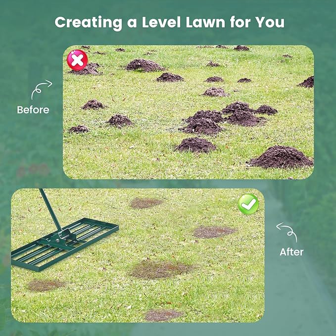 Goplus Lawn Leveling Rake, 30" x 10" Heavy Duty Level Lawn Tool w/ Ergonomic Handle for Soil, Effort-Saving Landscape Rake for Garden, Backyard, Golf Course, Farm, Pasture