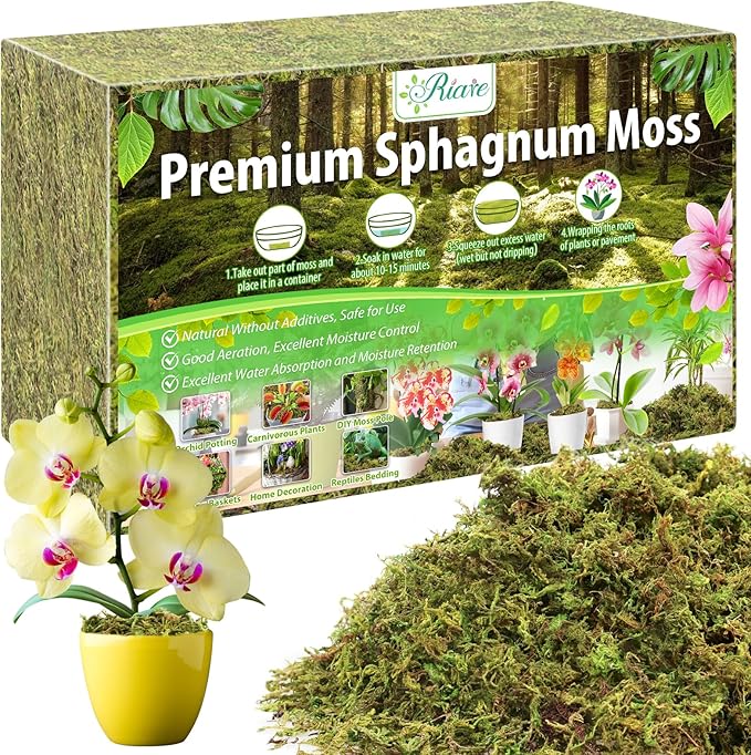 Riare 2.8LBS Premium Sphagnum Moss for Plants- 55QT Natural Dried Plant Moss for Potted Plants, Orchid Moss for Repotting, Soft Green Decorative Moss for Succulents, Reptiles & DIY Crafts