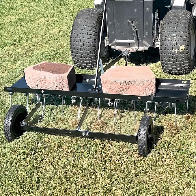 YITAMOTOR 40 Inch Tow Behind Dethatcher, Lawn Dethatcher Rake with 20 Spring Steel Tines & Lift Handle for ATV or Mover Tractors, Tow Behind Lawn Rakes for Lawn Garden Farm Grass