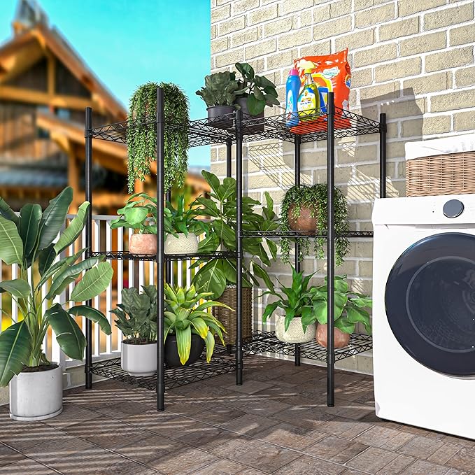 Xiofio 8-Tier Plant Stand for Indoor Outdoor,Multiple Plants Plant Rack,Adjustable Plant Stand Suitable for Bedroom Living Room Balcony Garden,Black
