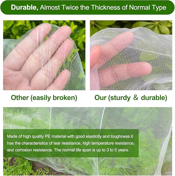 Garden Netting, Jevrench Durable Ultra Fine Garden Netting, Garden Plant Cover Row Cover Makes Plants, Vegetables, Fruits, and Flowers Grow Better (10ft x 50ft)