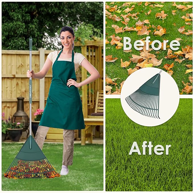 ORIENTOOLS Garden Leaf Rake, Garden Rakes for Lawns Leaves with 65.7" Foldable Handle Rake, 26 Strong Tines Plastic Head Shrub Rake, Yard Garden Rake for Lawns, Grass, Flower Beds Leaves Cleaning