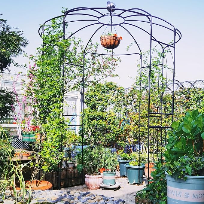 Giantex Birdcage Shape Gazebo - 9.4' H x 6.8' W Metal Arch Trellis for Climbing Plants Clematis Vines, French Style Pergola Pavilion Garden Arbor for Weddings Photoshoots Ceremony Party Outdoor Decor