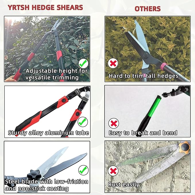 Hedge shears, Extendable 26"-32" Hedge Clippers with Sharp Wavy Blade, Manual Hedge Trimmer for Trimming Borders and Shaping Shrubs, Garden Shears Pruner for Lawn and Yard Tools