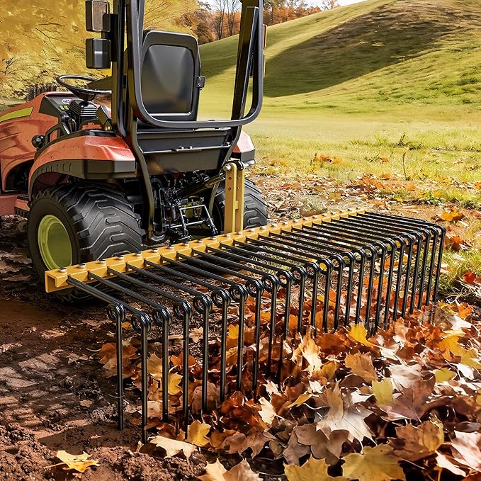 YITAMOTOR 60" Tow Behind Landscape Rake, 3 Point Quick Hitch Lawn Dethatcher Rakes with 26 Steel Tines for Category 1 Tractors, Heavy Duty Powder Coated Finish Tools for Leaves, Pine Needles, Straw