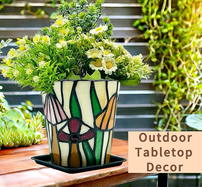 Stained Glass Mushroom Planter,Mushroom Pot with Drainage Holes,Unique Indoor and Outdoor Plant Pots, Funny Sansevieria Garden Planters, Gifts for Gardeners Woman Visit The Store
