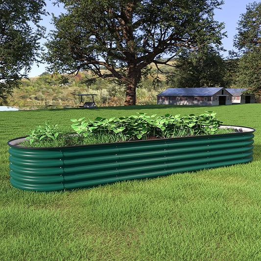 MUPATER 17" H Galvanized Raised Garden Bed, 8x2FT Raised Garden Bed Outdoor for Vegetables, Raised Garden Bed Kit, 9-in-1 Metal Planter Boxes Outdoor for Plants Flowers, Green