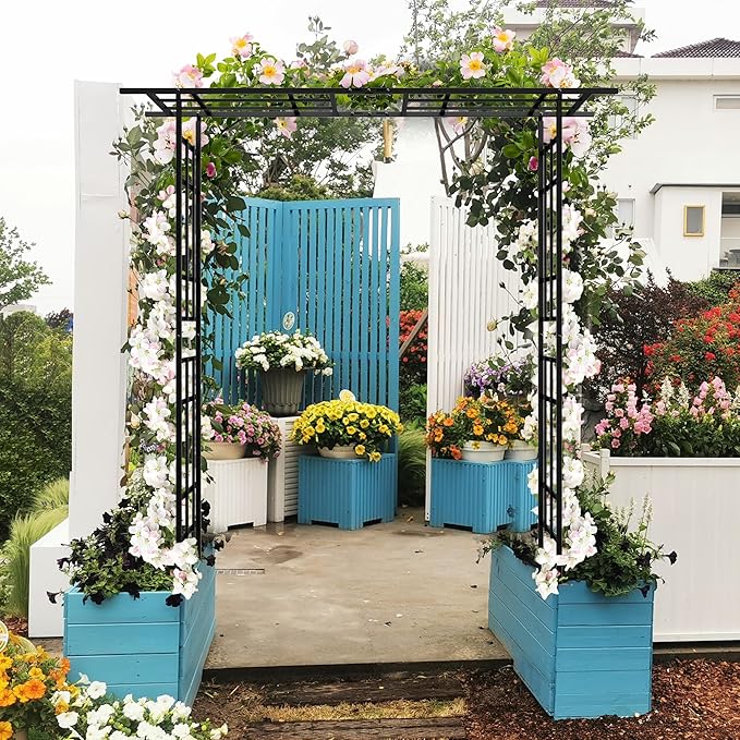 Metal Garden Arch, Assembly Garden Arbor,Adjustable Width W42.52''~W78.15'',Trellis Climbing Plants Support, Rose Outdoor Arch,Wedding Arch Party Events Archway (Black, Adjustable)