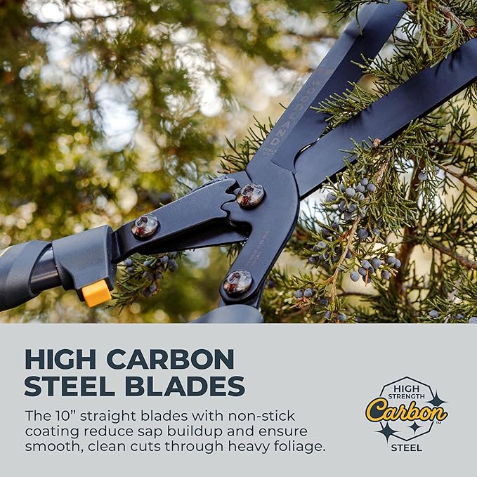 Woodland Tools Super Duty Hedge Shears, 23 Inch Manual Hedge Clippers with 10 Inch Gear-Assist Blades, Power Notch, and Non Stick Coating, Heavy Duty Trimmer for Thick Shrubs and Hedges
