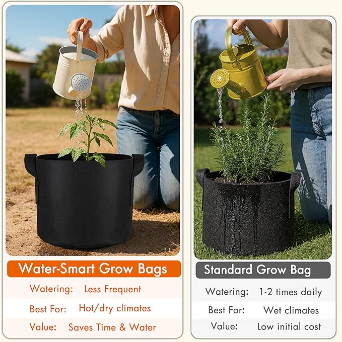 Gardzen 6-Pack 7 Gallon Grow Bags, 500G Thickened Aeration Fabric Pots with Handles, Heavy Duty Cloth Pots for Plants