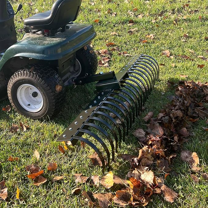 YITAMOTOR 60" Tow Behind Landscape Rake, 2" Receiver Lown Dethatcher Rack with 21 Steel Tines for ATV/UTV & 3-Point Hitch Systems Tractor, Features to 48" or 60" Toolbars for Leaves, Debris, Grass