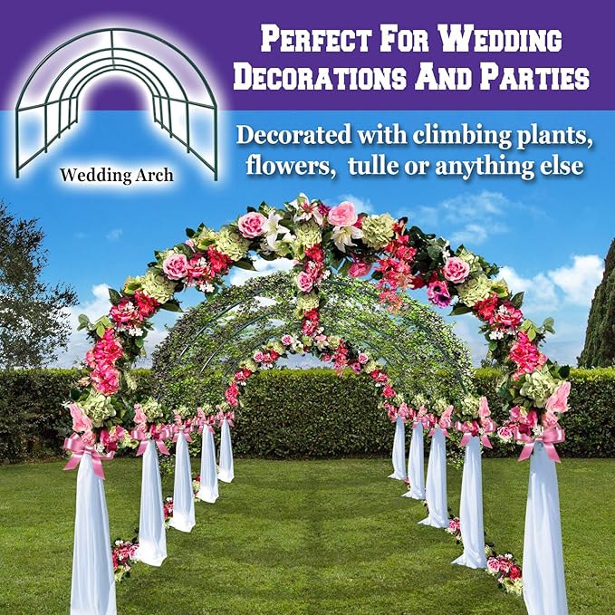 Benefit-USA Multi-Size Large Garden Support Arch Frame Climbing Plant Arch Arbor for Flowers/Fruits/Vegetables (19.7'X9.8'X7'), Green