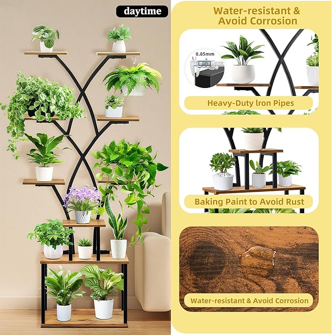 Plant Stand Indoor with Grow Light, for Indoor Plants Multiple, Metal Humen-Shaped Plant Flower Holder, for Living Room, Balcony, Patio