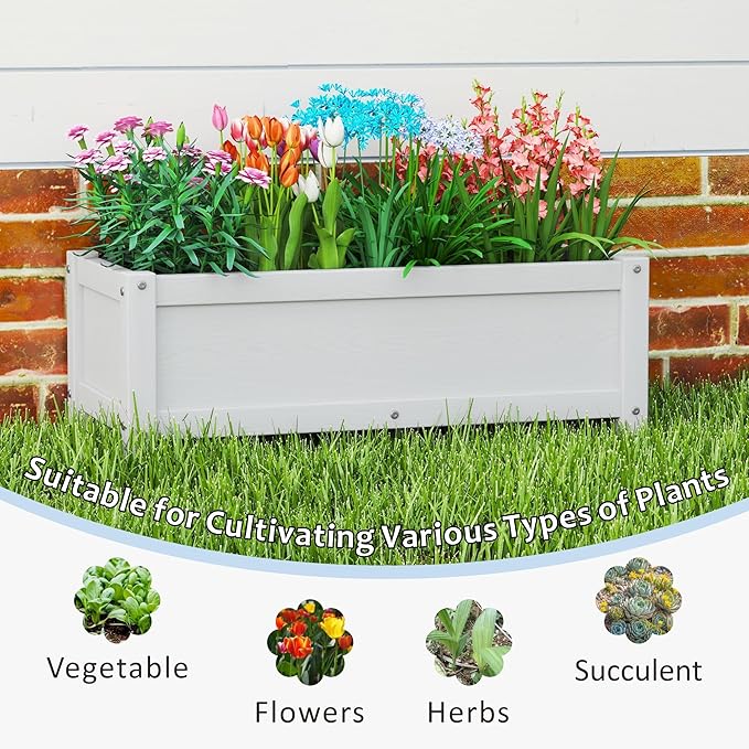 HDPE Raised Planter Box Outdoor,Rot-Resistant and Non-Cracking,Raised Beds for Gardening 29.5 * 14.4 * 9.8 in for Yard,Lawn,Outdoor Planter Boxes Rectangle with Drainage Holes White