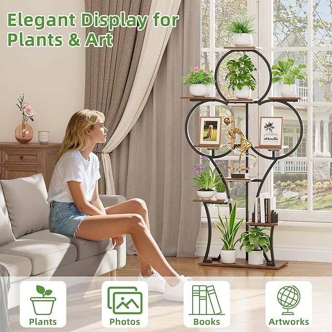 POZILAN Plant Stand Indoor with Grow Lights - 63" Tall Corner Plant Stands for Indoor Plants - 10 Tiered Plant Shelf with Grow Light, Multiple Metal Lighted Plant Stand for Balcony, Living Room, Patio