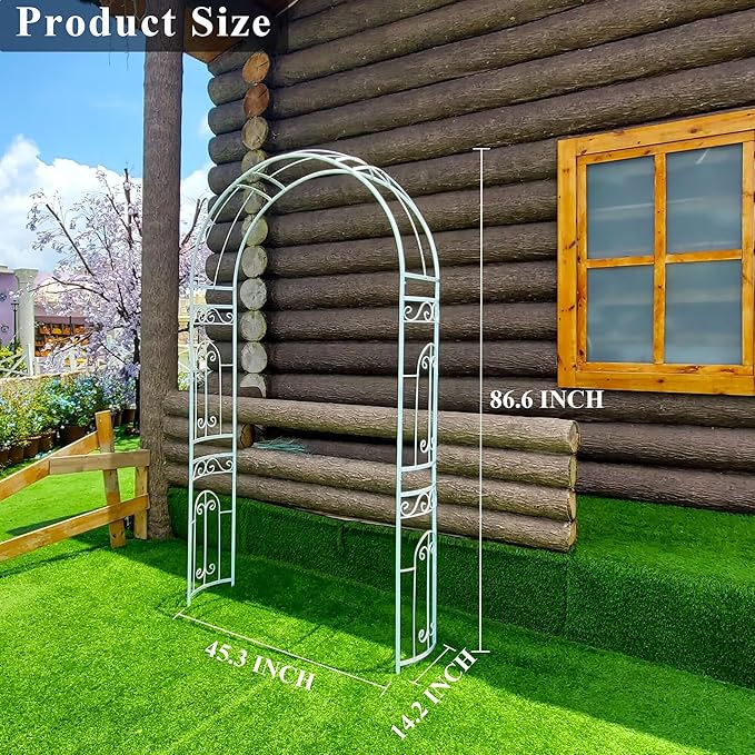 White Wedding Arch Garden Arbor Curved Metal Archway with Elegant Curve for Climbing Plants Roses Vines Garden Lawn Backyard Patio Wedding Outdoor Ceremony
