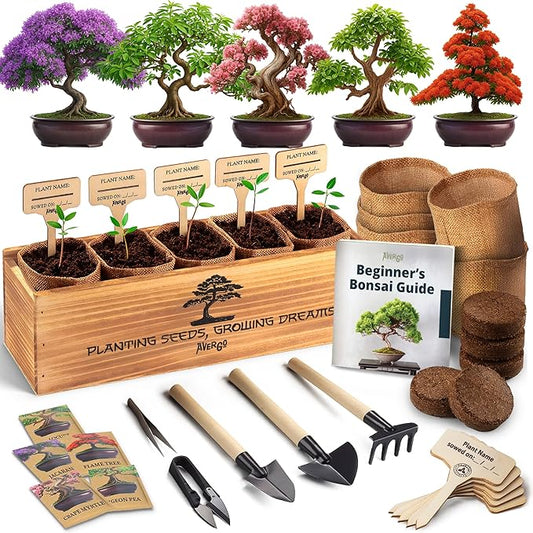 DIY Bonsai Tree Kit for Beginners – 5X Unique Japanese Bonzai Trees | Complete Indoor Bonsai Starter Kit for Growing Bonsai Plants with Tools & Planters – DIY Gardening Gifts for Women & Men