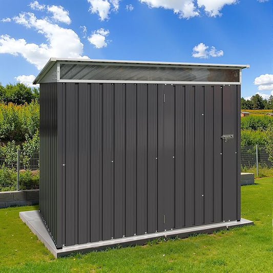 JY QAQA 6x4 FT Metal Outdoor Garden Storage Shed, Waterproof Metal Garden Sheds with Window and Lockable Double Door, Weather Resistant Steel Tool Storage House Shed for Patio, Lawn Dark Gray