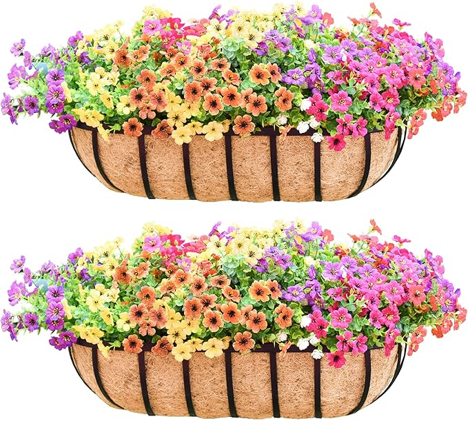 Window Box Railing Planter with Coco Liner 2 Pack 16 Inch Metal Hanging Flower Planter Deck Railing Planters Boxes for Balcony Outdoor Plants Fence Porch Patio