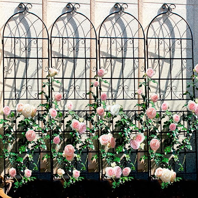 Metal Garden Trellis Garden Fence Rustproof Trellis for Climbing Plants Support Roses Flower Outdoor Lawn (6, Pattern-D)