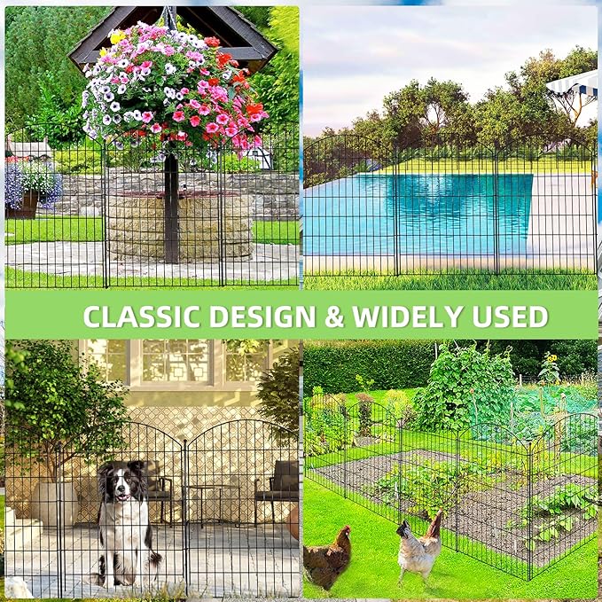 Decorative Garden Fence 40in (H) x12ft (L), 5 Pack No Dig Fence Animal Barrier for Dog, Arched Flower Bed Edging, Wire Border Panel Fencing for Yard Patio Outdoor Decor