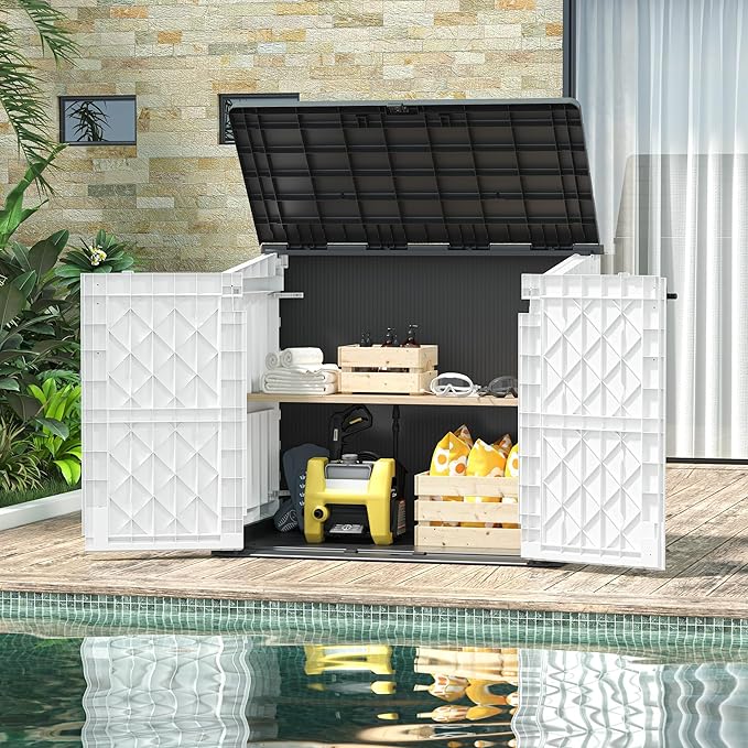 36 Cu Ft Resin Outdoor Storage Shed, Weatherproof Horizontal Outdoor Storage Cabinet with Dual Lock Door for Backyard, Patio, Garage, Garden(White)