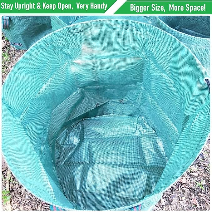 Professional 2-Pack 137 Gallon Lawn Garden Bags Large (D34,H34 inch) Yard Waste Bags with Gardening Gloves, Big Leaf Bag,Yard Debris,Waste Container,Lawn Trash Bin,Grass Clippings,Weeds Bags 4 Handles