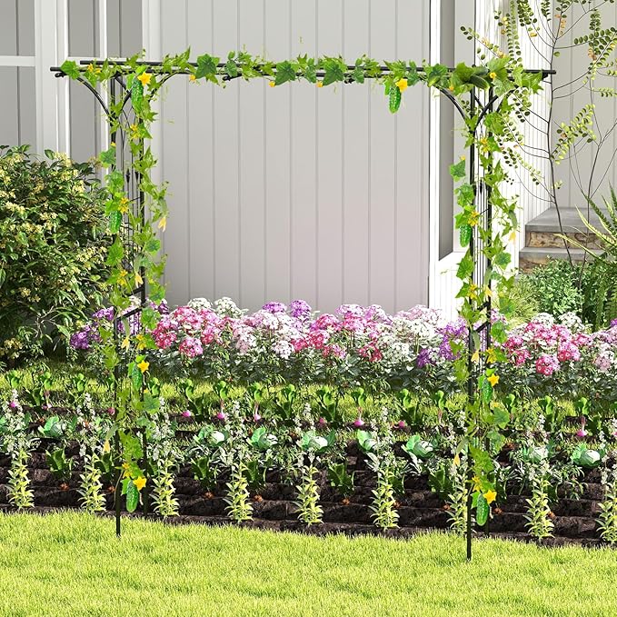 SAFSTAR 81-Inch Garden Arch, Metal Arbor Archway for Climbing Plants, Decorative Lawn Arbor, Heavy-Duty Arch Trellis for Climbing Plants Outdoor Wedding Ceremony Party Backyard
