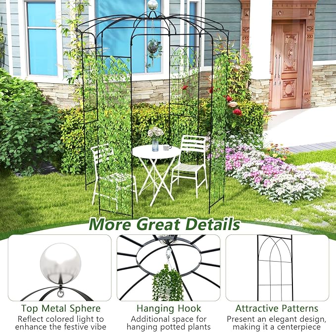 Giantex Birdcage Shape Gazebo - 9.4' H x 6.8' W Metal Arch Trellis for Climbing Plants Clematis Vines, French Style Pergola Pavilion Garden Arbor for Weddings Photoshoots Ceremony Party Outdoor Decor