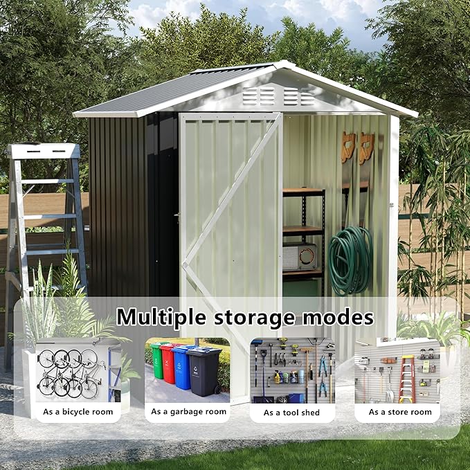 5.4x4.27 FT Outdoor Storage Shed, Metal Garden Tool Shed with Sloping Roof and Lockable Doors for Backyard Garden Patio Lawn, Grey