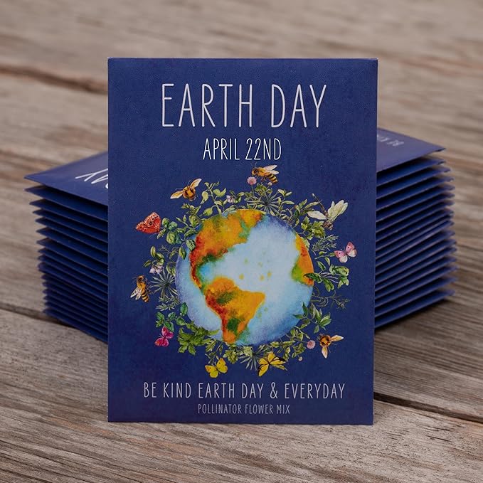 Bentley Seed Co. | Earth Day Planet Pollinator Flowers | Illustrated Bee Butterfly Flower Seed Packets | Environmental Favors for Events | Wildflower Mix Seed | Eco-Friendly Hand Out Gift | 25 Pack