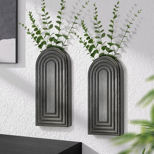 EOSAHR Pine Wood Wall Vases Set of 2 – Modern Wall Decor & Hanging Planters for Indoor Plants – Boho Home Decor Accent with Rustic Charm for Living Room, Kitchen & Bedroom (Black)