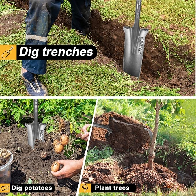 Drain Spade Digging Shovel with Wooden Handle for Trenching,Transplanting,Garden,44 inches