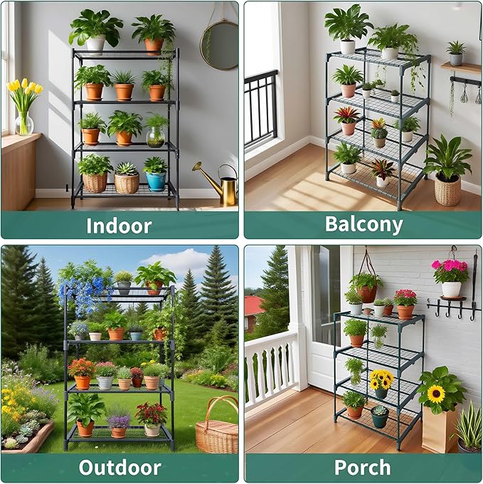 2 Pack Plant Stand Indoor Plant Shelf Outdoor,4 Tier Metal Plant Stands for Multiple Plant Pot Holder, Waterproof Plant Shelf for Living Room Patio Home Decor for Gardening