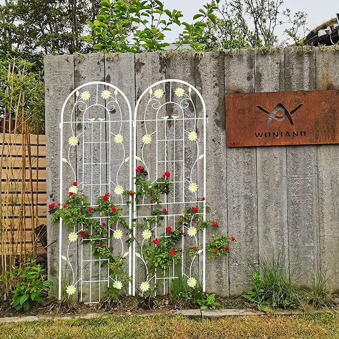 4 Pack Metal Garden Trellis 71" H Cream White Garden Fence Rustproof Trellis for Climbing Plants Support Roses Flower Outdoor Lawn, White 6FT
