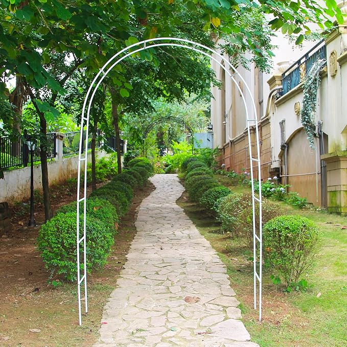 7.9 Ft H x 4.6 Ft W White Metal Pergola Arbor for Various Climbing Plant Wedding Garden Arch Bridal Party Decoration Wide Arbor