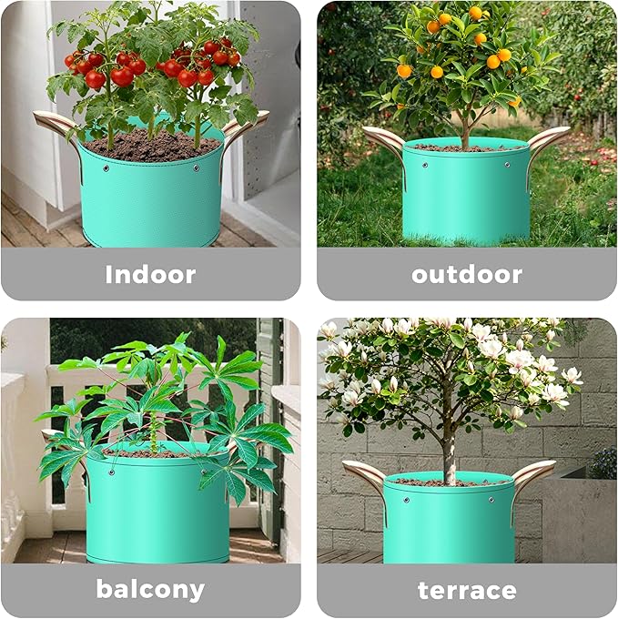 7 Pcs 15 Gallon Grow Bags, PE Garden Grow Bags for Plants with Branch-Binding Holes and Bottom Drain Holes, Ideal for Vegetables, Strawberries and Flowers
