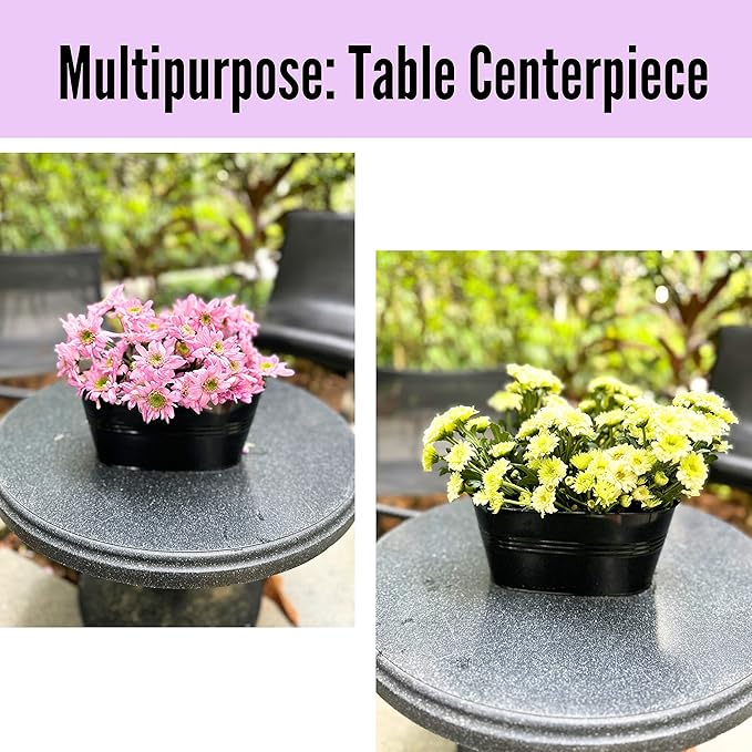 LaLaGreen Outdoor Rail Planter Plants (4 Pack, 11.2 Inch) Black Metal Iron Hanging Flower Pots Deck Railings Fence Buckets Modern Boho Style Wall Mount Window Box Plant Holder with Hooks Porch Decor