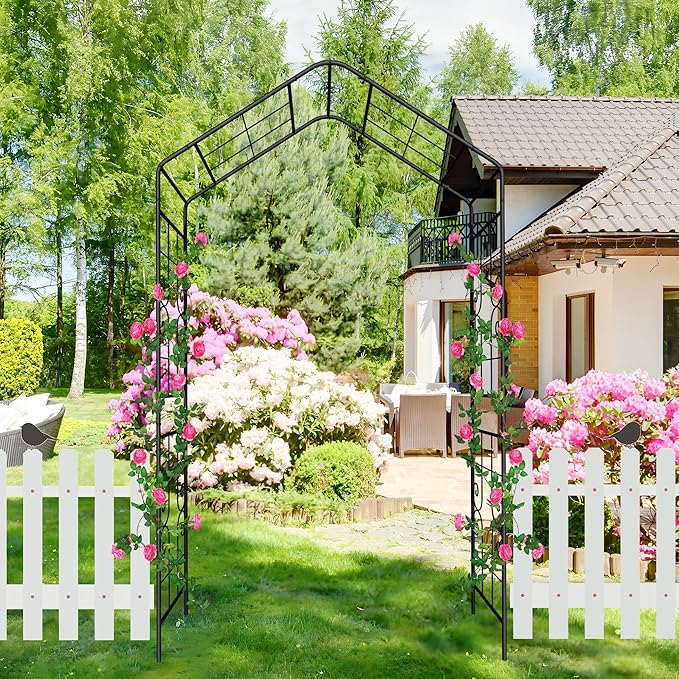 Metal Garden Arch, Assembly Garden Arbor,Trellis Climbing Plants Support, Rose Outdoor Arch,Wedding Arch, Party Events Archway,Steeple (Black, W56.3"X94.5")