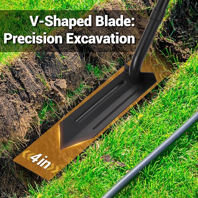 Trench Shovel, 4-Inch Trenching Shovel, Trenching V-Spade for Digging - 56 Inches Trench Digger Tool