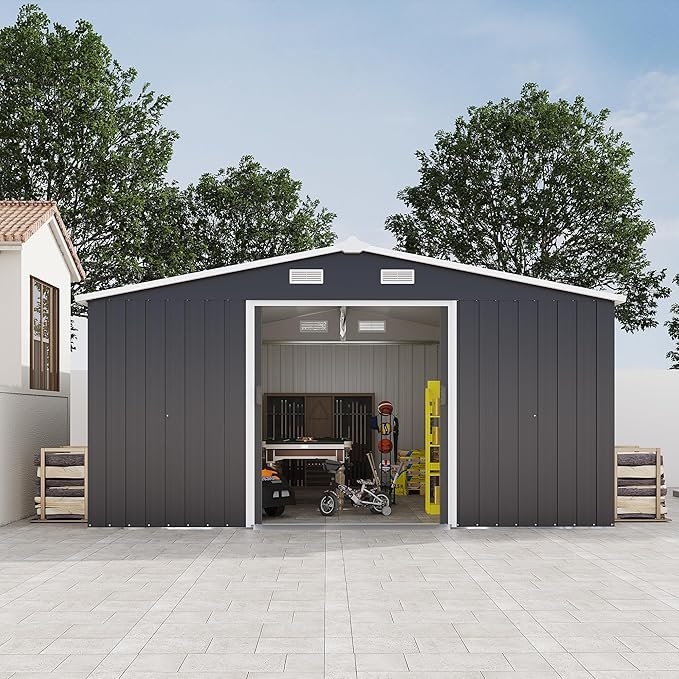 10x12 FT Outdoor Storage Shed, Extra Large Metal Shed with Lockable Doors,Vent & 2 Windows, All-Weather Tool Shed Storage House for Backyard,Garden,Patio, Lawn, Dark Gray