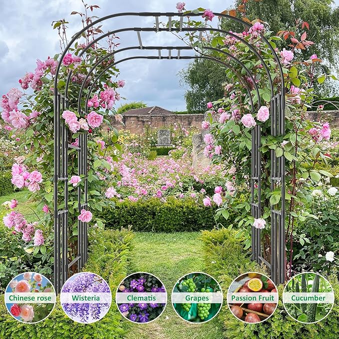 Garden Arch Trellis for Climbing Plants, 87'' H Large Garden Trellises Outdoor Metal Plant Support Trellis Archway Arbor Tunnel for Vegetables Plant Cucumber Trellis Decoration, Black