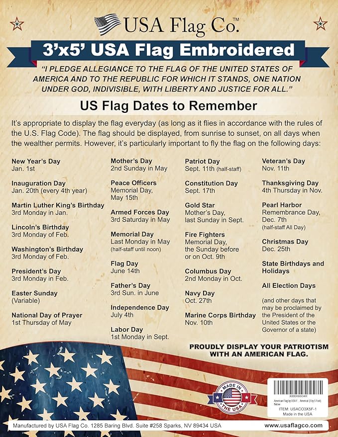 American Flags for Outside 3x5 - USA Flag Co. American Flag Made in USA: Embroidered Stars and Sewn Stripes