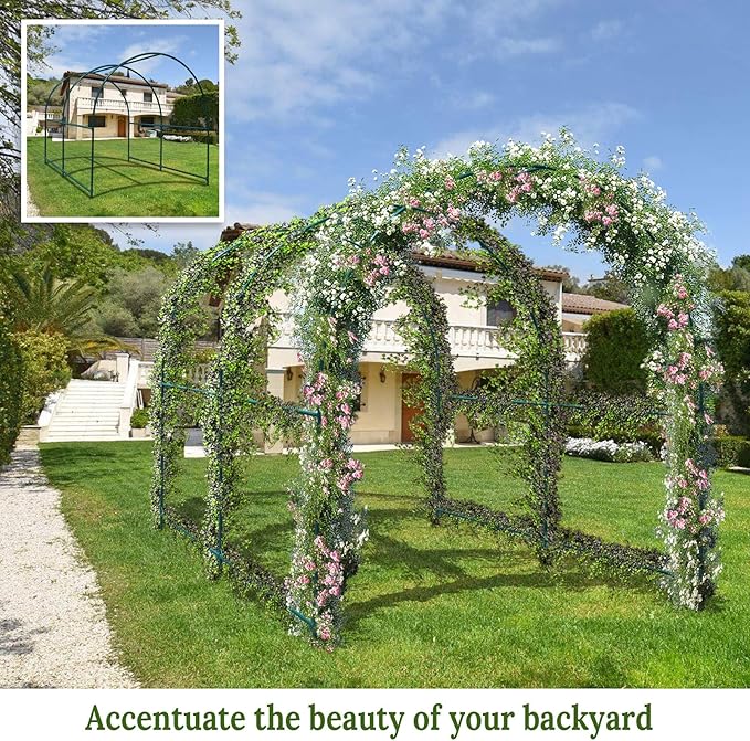 Multi-Size Large Garden Support Arch Frame Climbing Plant Arch Arbor for Flowers/Fruits/Vegetables (6.5ft x 7ft x 7.2ft)